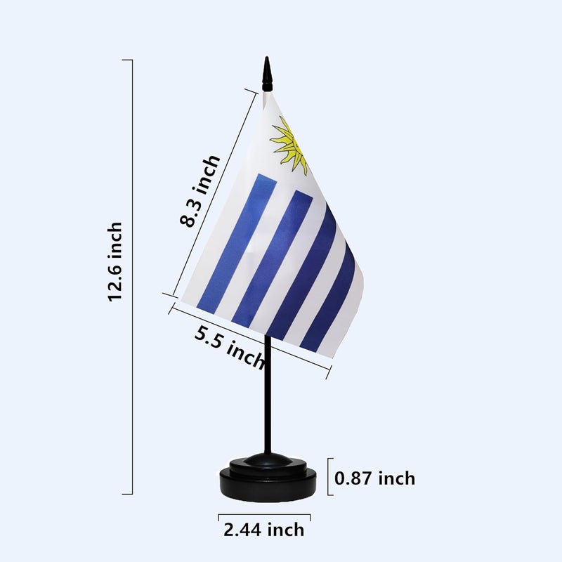 tibijoy Uruguay Uruguayan Small Mini Desk Flag Set Miniature Uruguay Uruguayan Table Office Flag with 13" Black Pole, Black Base, Miniature Uruguay Deluxe Desktop Flag(2 Pack) - Image 3